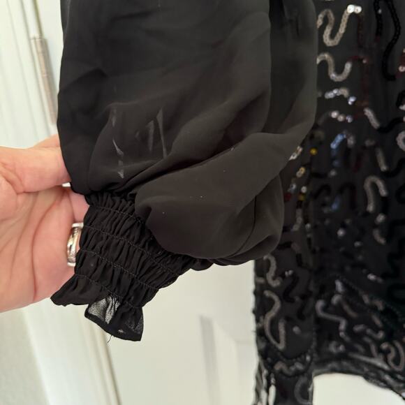 Pearl Georgina Chapman Marchesa NWT Sheer Lined Black Mini Dress Sequins Women 6 - Picture 6 of 11